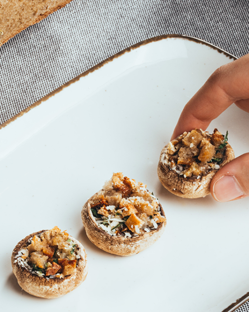 Brotrezept: Champignons gefüllt mit Bauernbrot und Pecorino